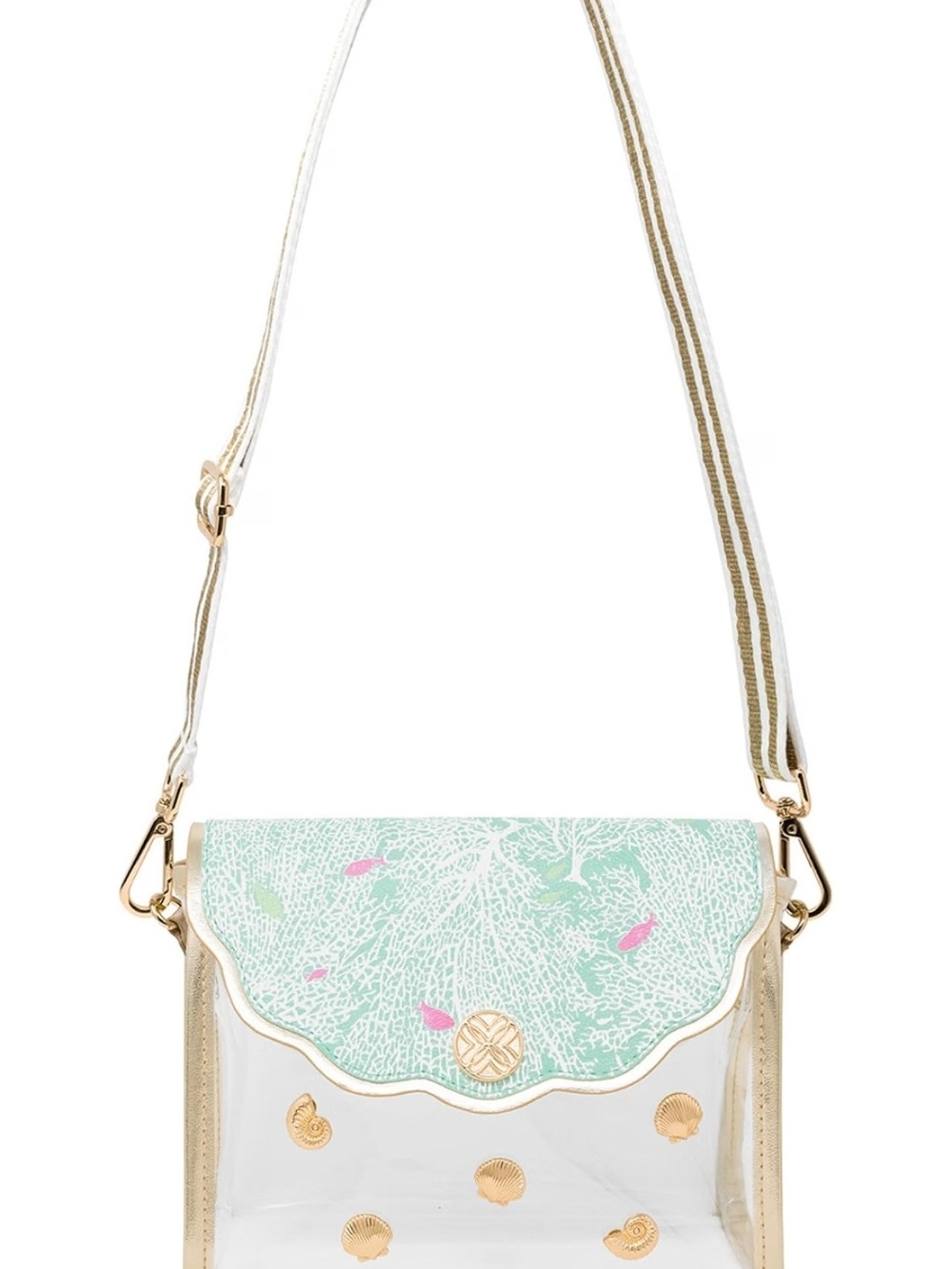 Lilly Pulitzer Clear Crossbody with Mint Scallop Flap & Gold Accents/ BNWT - Picture 3 of 4